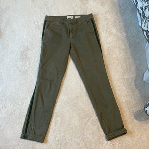 Anthropologie size 27 chino olive green pants with velvet seams